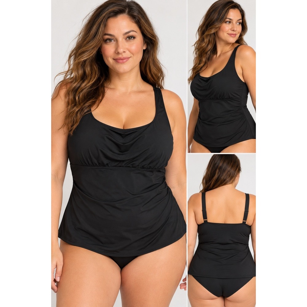 Lands' End Women's Plus Size 22W Square Neck Tankini Top Swim Top BLACK